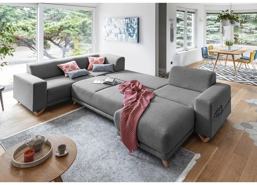 Colțar gri extensibil/cu spațiu de depozitare (cu colț pe partea stângă/în formă de "U") Classy Sophie – Miuform