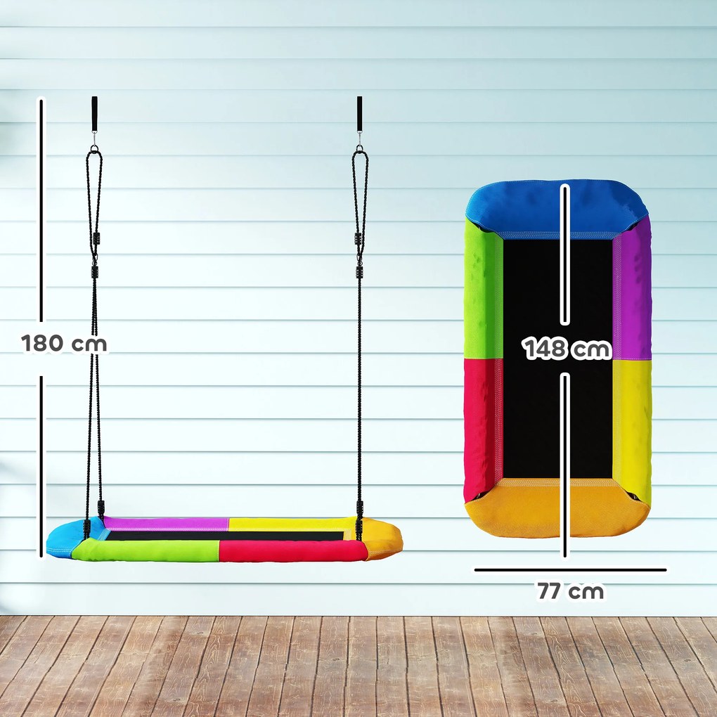 AIYAPLAY Leagăn-nid reglabil pe înălțime, leagăn suspendat până la 300kg cu corzi reglabile pentru 3-8 ani 148x77x180 cm, multicolor | Aosom Romania