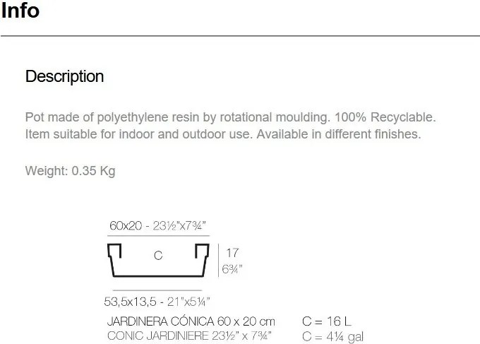 Set de 4 Jardiniere plante design decorativ exterior/interior CONIC JARDINIERE POT 60x20x17cm