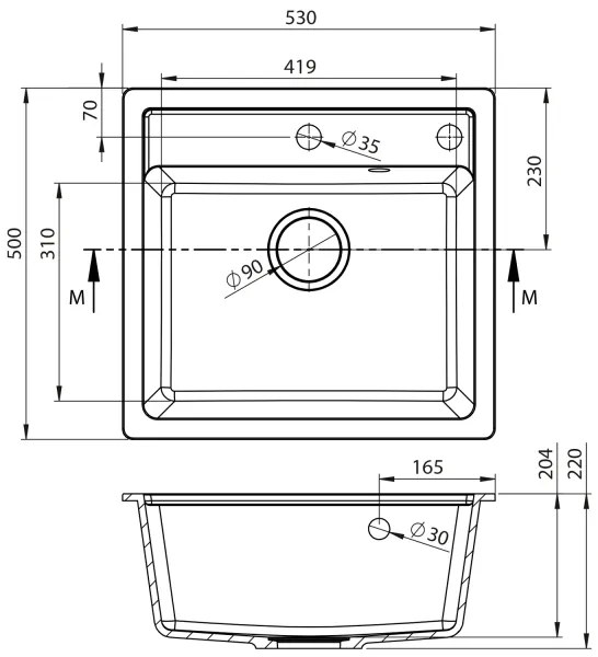 Sapho - Chiuvetă de bucătărie 53x50 cm granit/bej