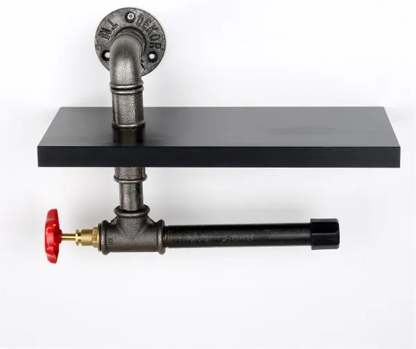 Suport de hârtie igienică cu raft BORU negru