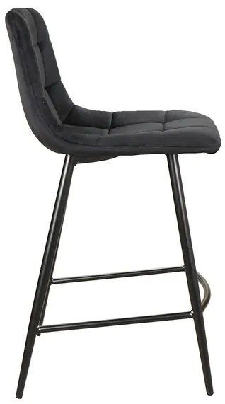 Scaun de bar MILA VELVET negru cu picioare negre