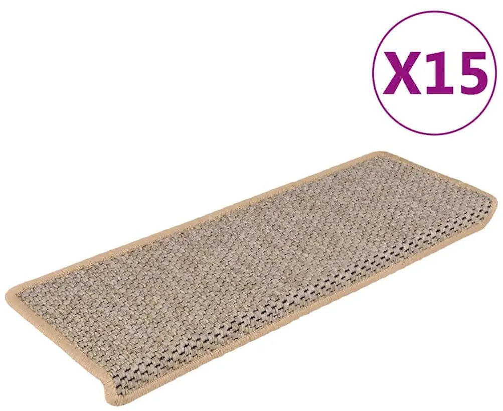 vidaXL Covorașe scări autoadezive 15 buc. bej deschis 65x21x4 cm sisal