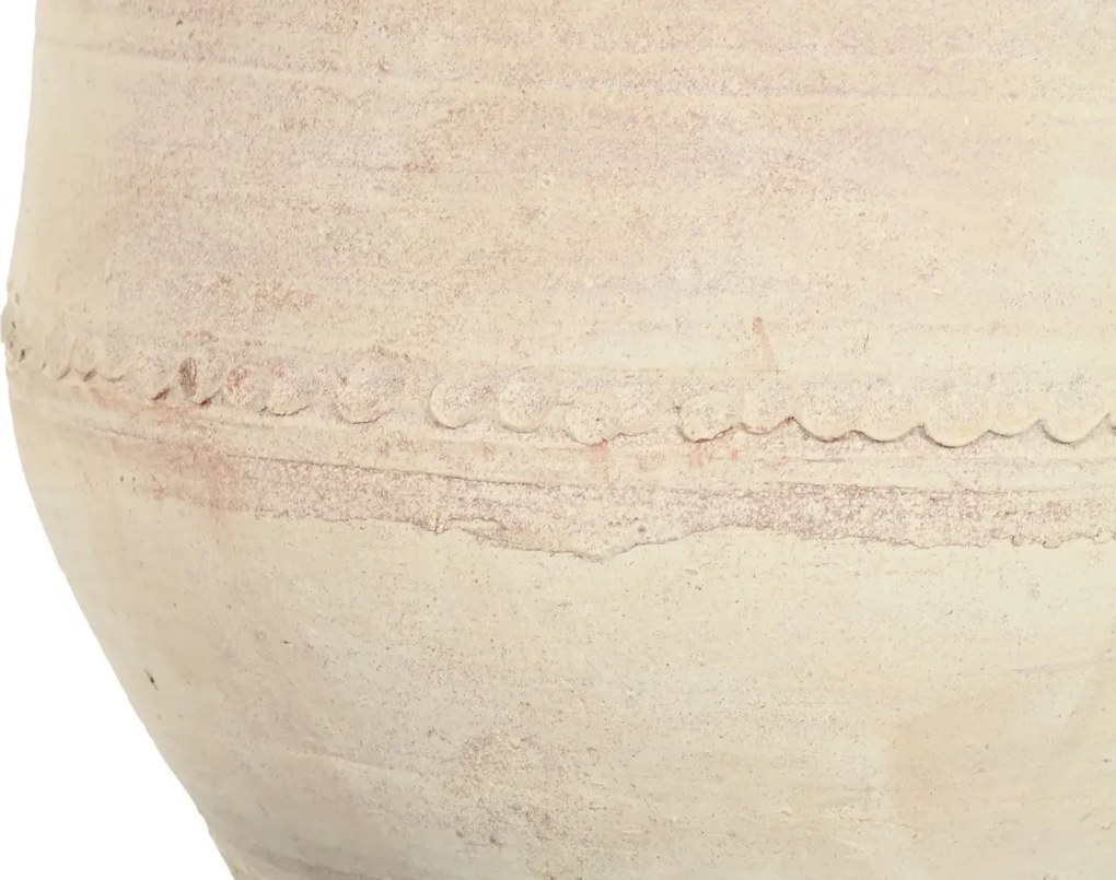 Ghiveci decorativ din teracotă artizanală, finisaj craft brut alb-crem, 52×52×60 cm, „Jerba"