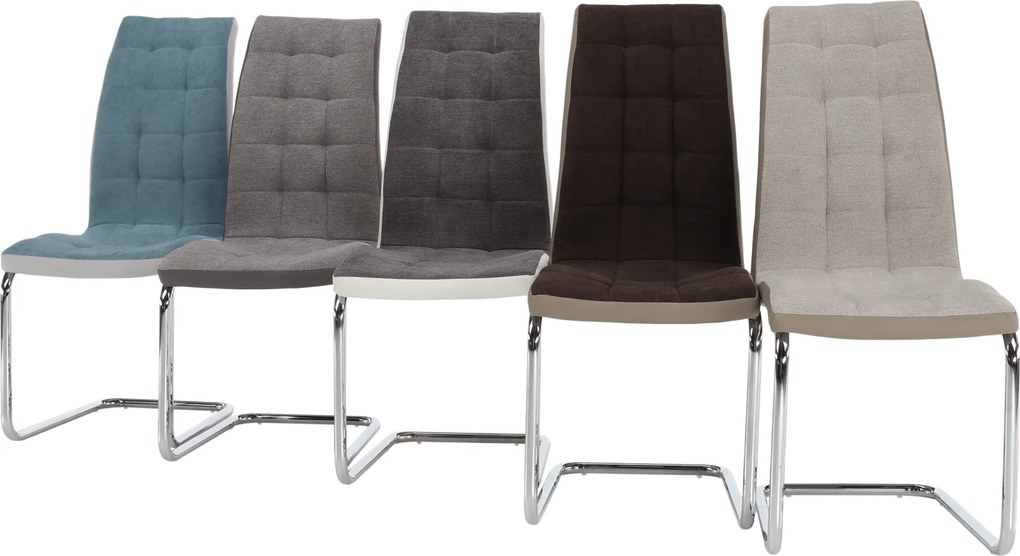 Scaun bucătărie, material textil maro/piele ecologică bej/crom, SALOMA NEW