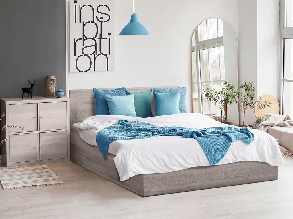 Pat dublu stejar trufa, SOFIA 140 x 200 cm Saltele: Fara saltea, Somiera pat: Cu lamele drepte