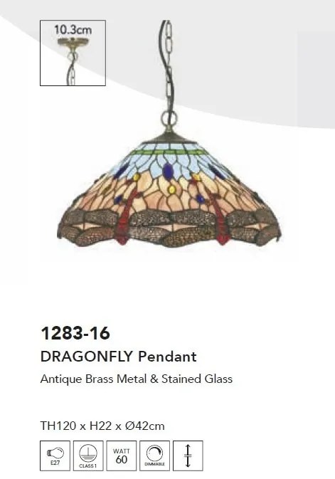 Lustra suspendata cu sticla tiffany Dragonfly