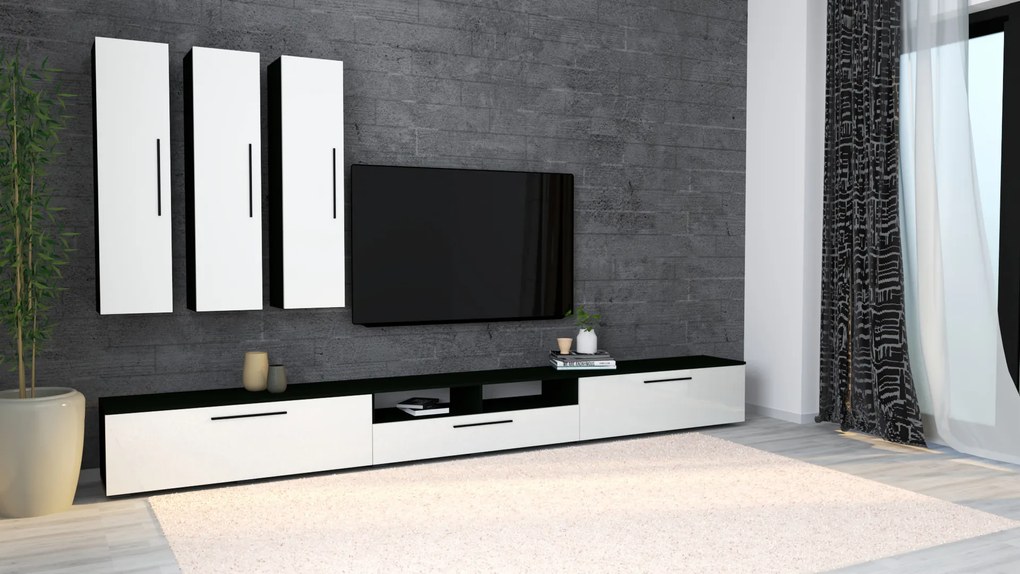Living haaus Haga V7, Alb Lucios/Negru, MDF, L 360 cm