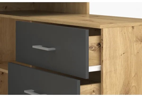 Birou JULES cu sertare și colț reversibil (stânga/dreapta), stejar artisan/antracit