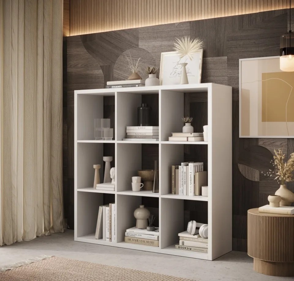 Bibliotecă, 114x113.5 cm, Cleo VI, ADRK Furniture (Culoare: Alb)