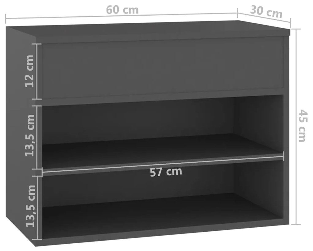 Bancheta pantofar, gri, 60x30x45 cm, PAL 1, Gri, 1