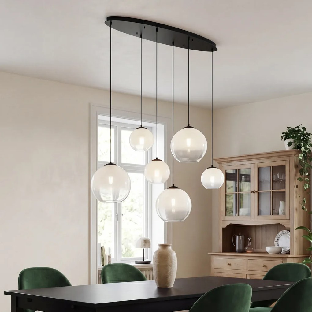 Lampă suspendată modernă neagră cu sticlă albă dreptunghiulară cu 6 lumini - Misty