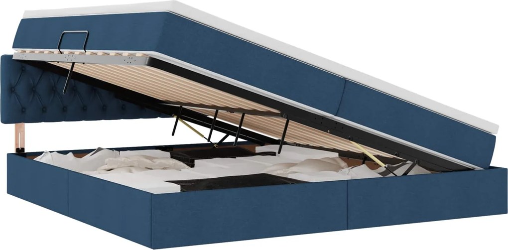 vidaXL Pat cu saltea și spațiu de depozitare albastru 200 x 200 cm