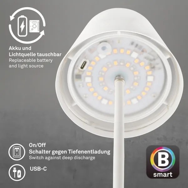 Briloner COLORIS 7559016-LED Lampă de birou LED RGB, 3,5W/5V, IP44, 2000mAh, Wi-Fi Tuya