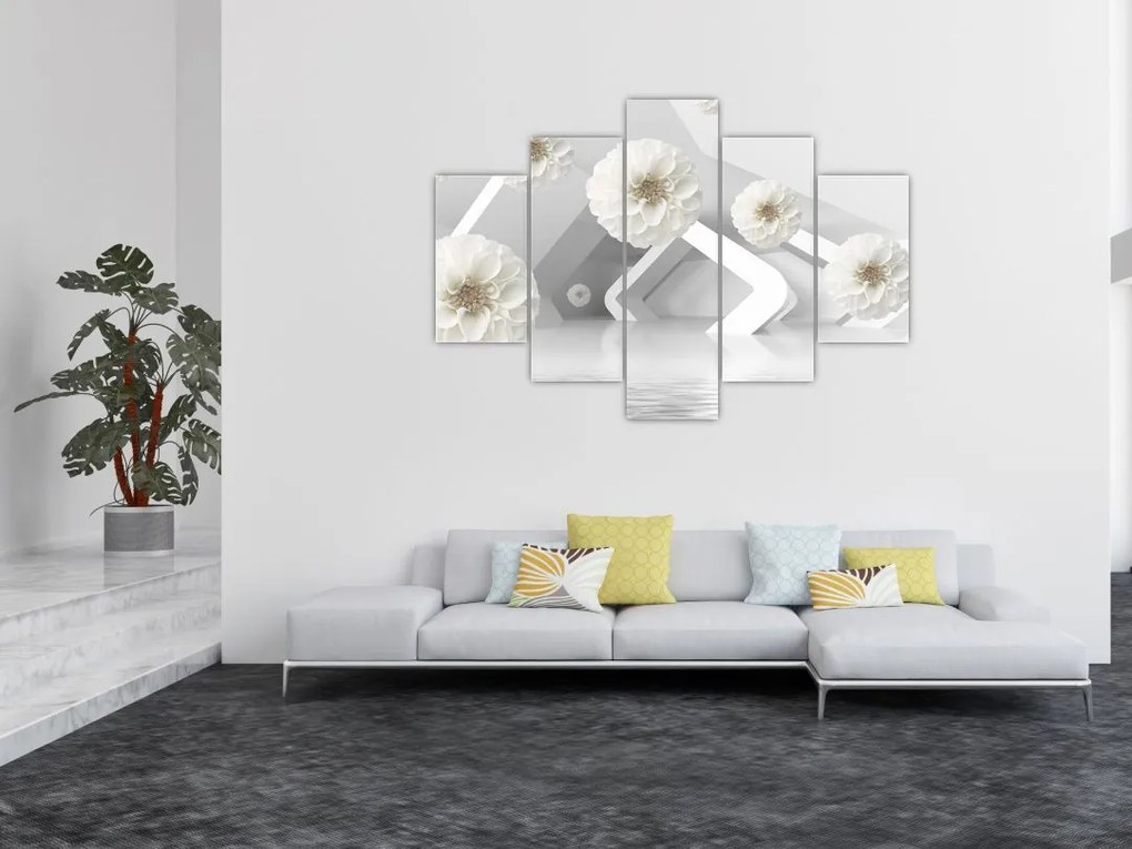 Tablou abstract cu flori albe (150x105 cm)