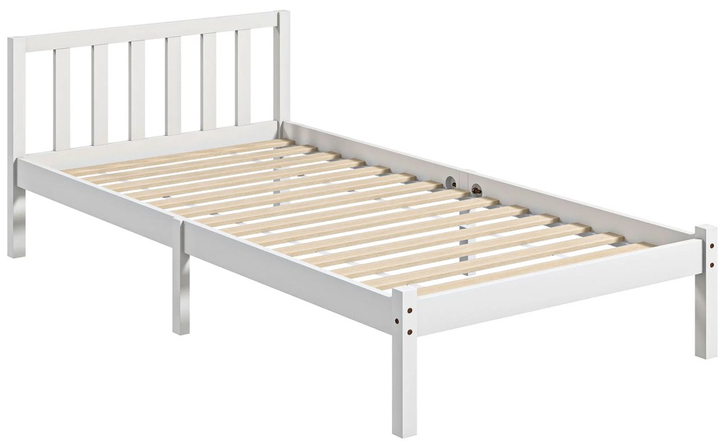 HOMCOM Rama de pat simplă, cu cap de pat și somieră, spațiu de 26 cm sub pat, pin, 208x96x70 cm, Alb | Aosom Romania