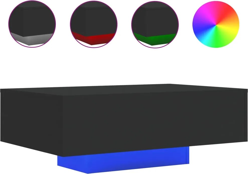 vidaXL Măsuță de cafea cu lumini LED, negru, 85x55x31 cm