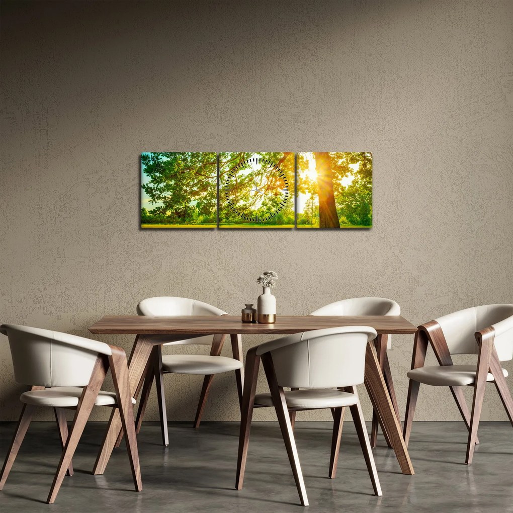 Tablou - Pădurea însorită (cu ceas) (90x30 cm)
