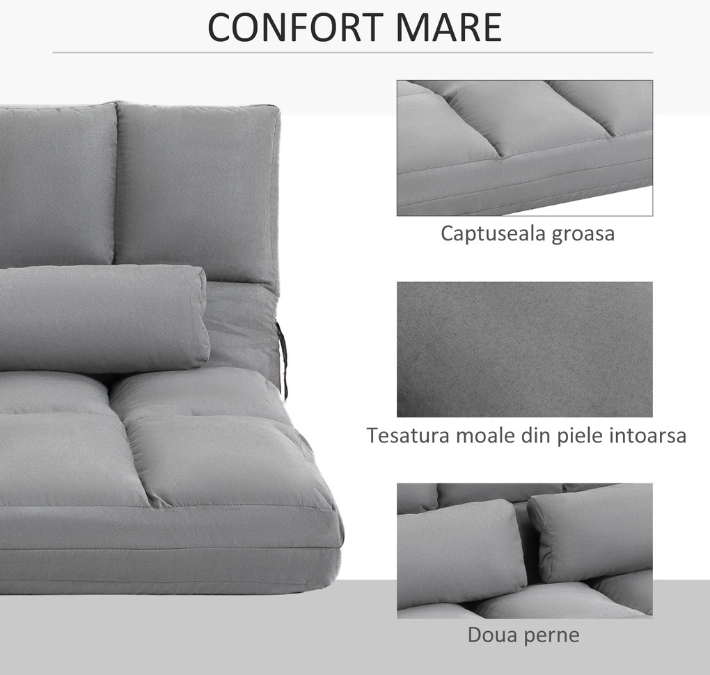 HOMCOM Canapea De Podea Pliabila, 130x73x60 cm Gri | Aosom Romania