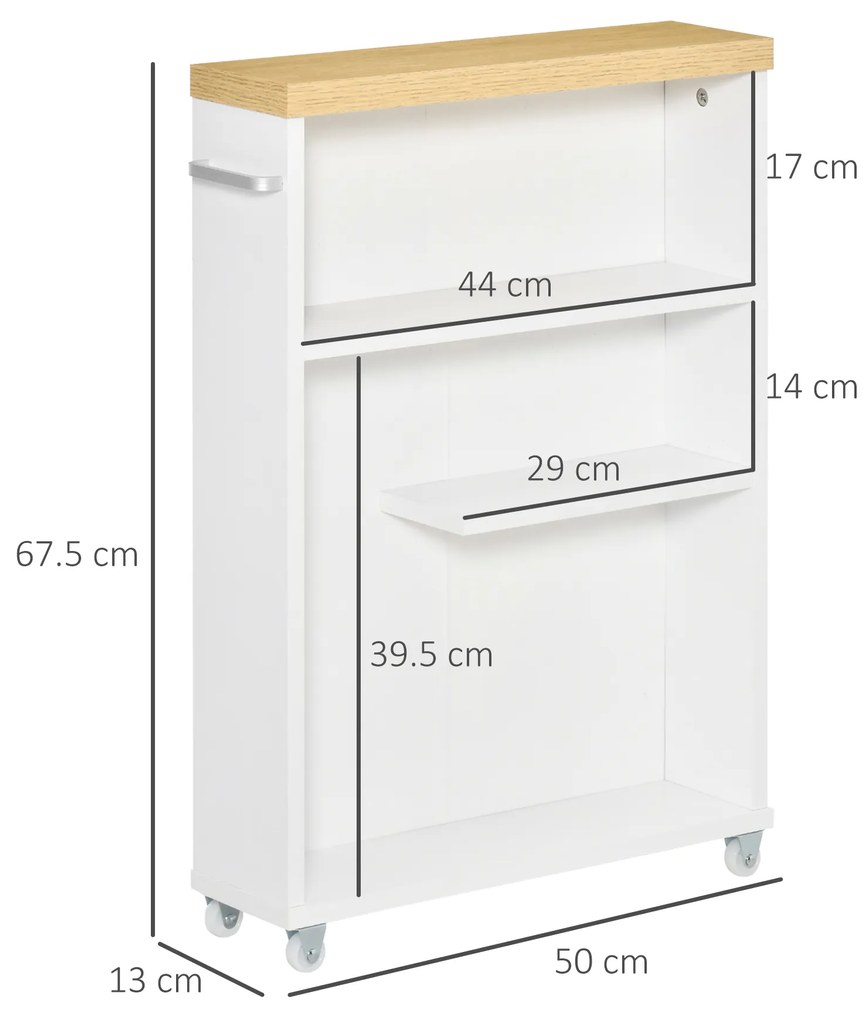 kleankin Dulapior Mobil pentru baie economisire spatiu cu 4 roti raft,manere laterale, 50x13x67.5cm