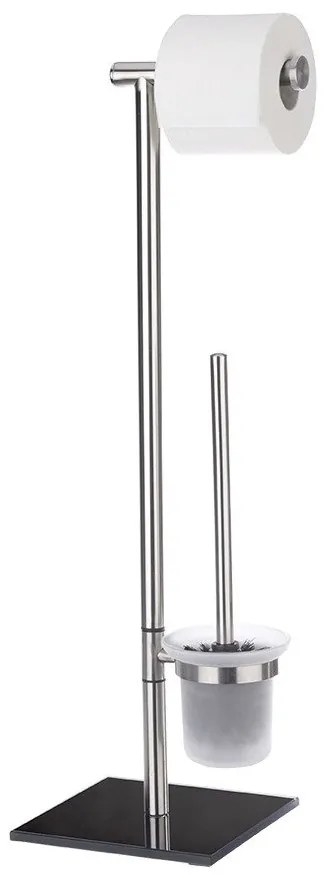 Perie WC cu suport hartie igienica Lima, Argintiu, 69x23,5x20 cm, Wenko