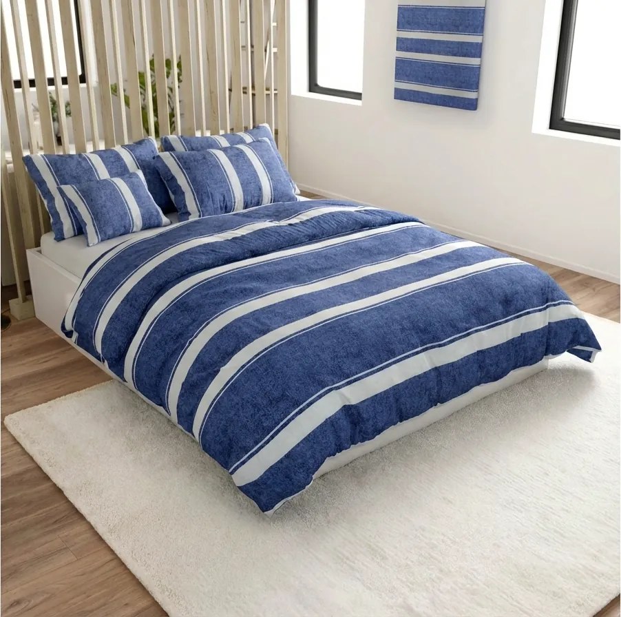 Lenjerie de pat din bumbac Renforce creponat BLUE LINE albastru Dimensiune lenjerie de pat: 70 x 90 cm | 140 x 200 cm