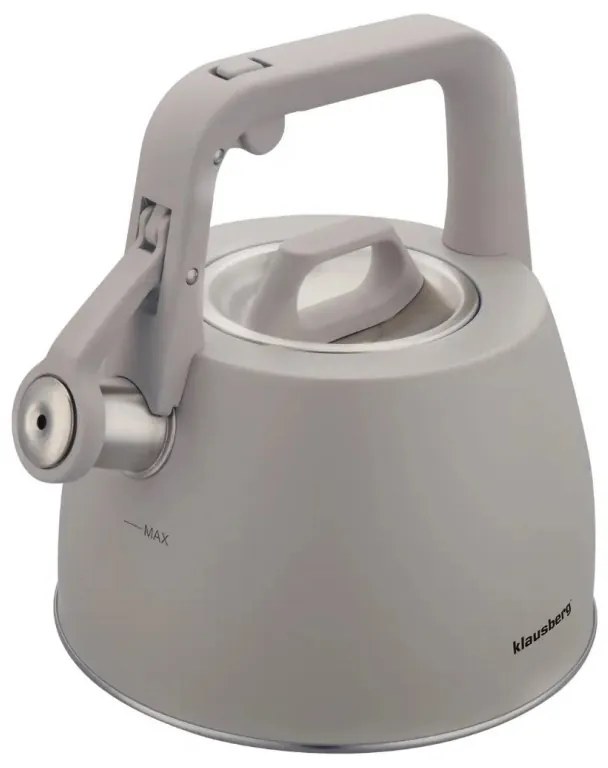 Ceainic cu fluier Klausberg KB 7916, 2.5 l, Maner izolat termic, Inductie, Gri