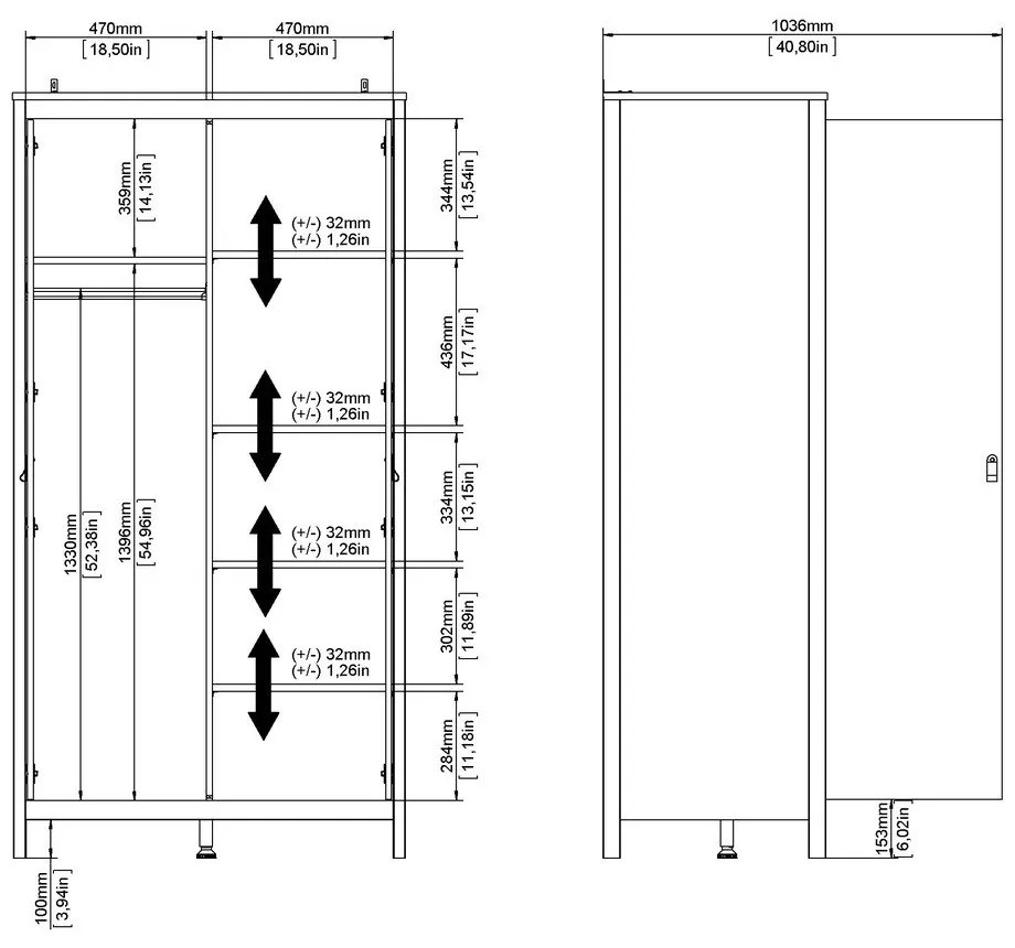 Șifonier negru 102x199 cm Madrid – Tvilum