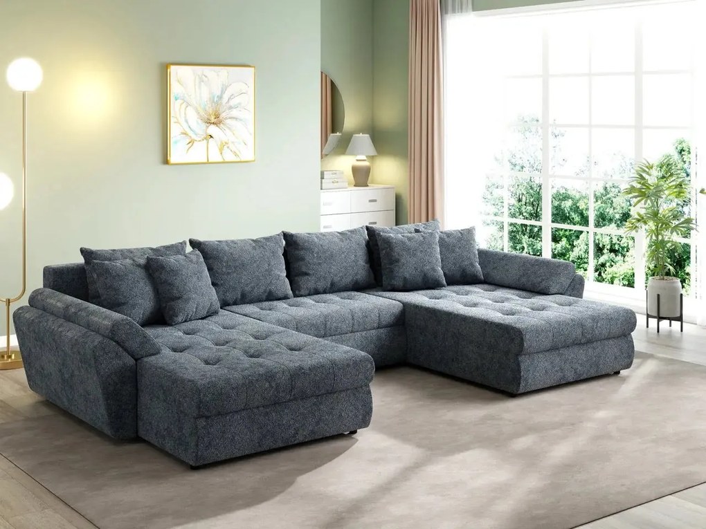 Colțar extensibil dumonde cu ladă de depozitare si sezut confortabil din spuma high-density, Loana U Euphoria Grafit 355x185 cm