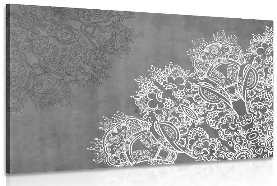 Tablou elementele unei Mandale florale în design alb-negru
