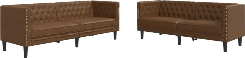 vidaXL Set canapele Chesterfield cu 2 locuri, maro piele întoarsă eco.