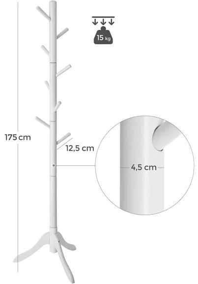 Cuier Haine Din Lemn Masiv, Alb, 57 X 175 Cm