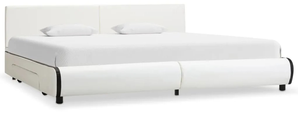 284947 vidaXL Cadru de pat cu sertare, alb, 180 x 200 cm, piele artificială