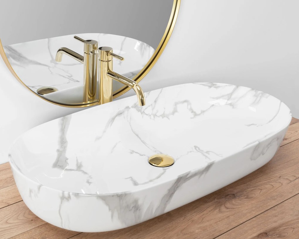 Lavoar Cleo ceramica sanitara Alb Shiny Marble – 81 cm