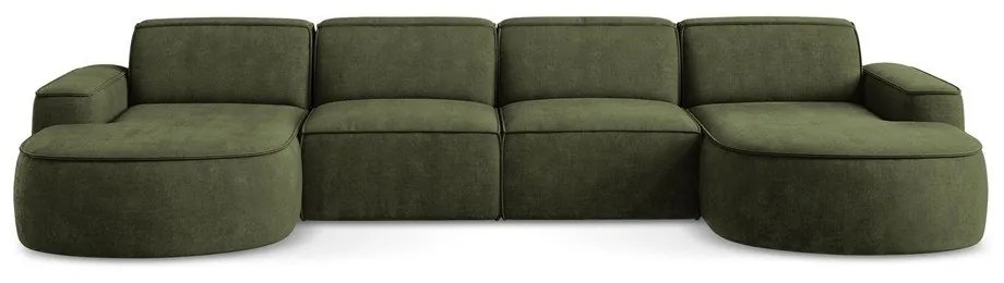 Colțar verde cu tapițerie din chenille (în formă de "U") Omao – Makamii