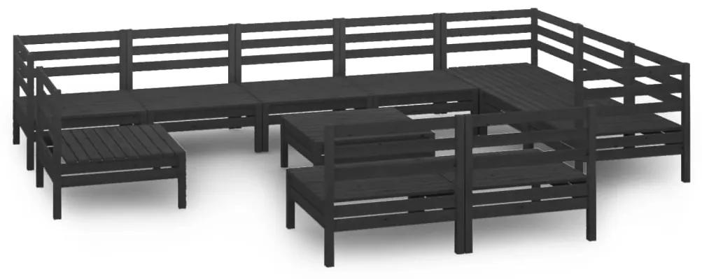 3083073 vidaXL Set mobilier de grădină, 11 piese, negru, lemn masiv de pin