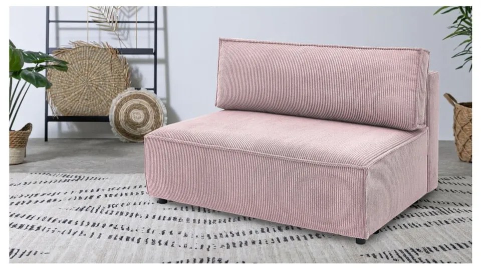 Modul pentru canapea roz deschis cu tapițerie din catifea reiată (de mijloc) Nihad modular – Bobochic Paris
