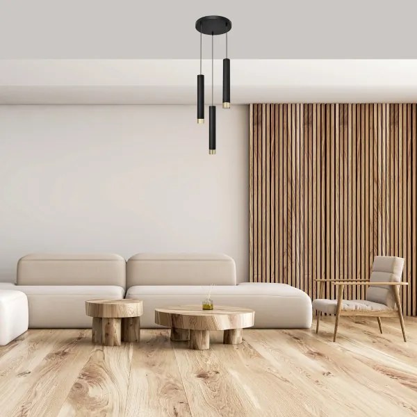 LED Lustră pe cablu TUBA 3xGU10/6,5W/230V neagră/aurie