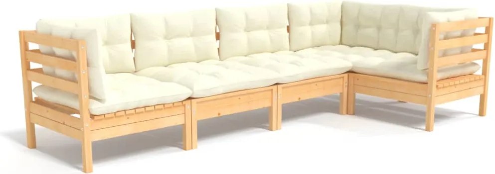 vidaXL Set mobilier grădină cu perne crem, 5 piese, lemn de pin