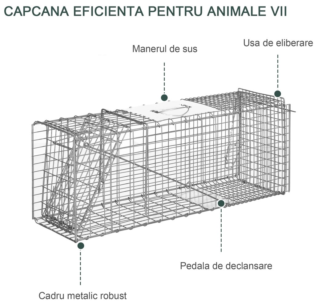 Outsunny Capcana pentru animale , 81 x 26 x 34,5 cm Cusca umana pentru rozatoare pentru iepuri, pisici fara stapan | Aosom Romania
