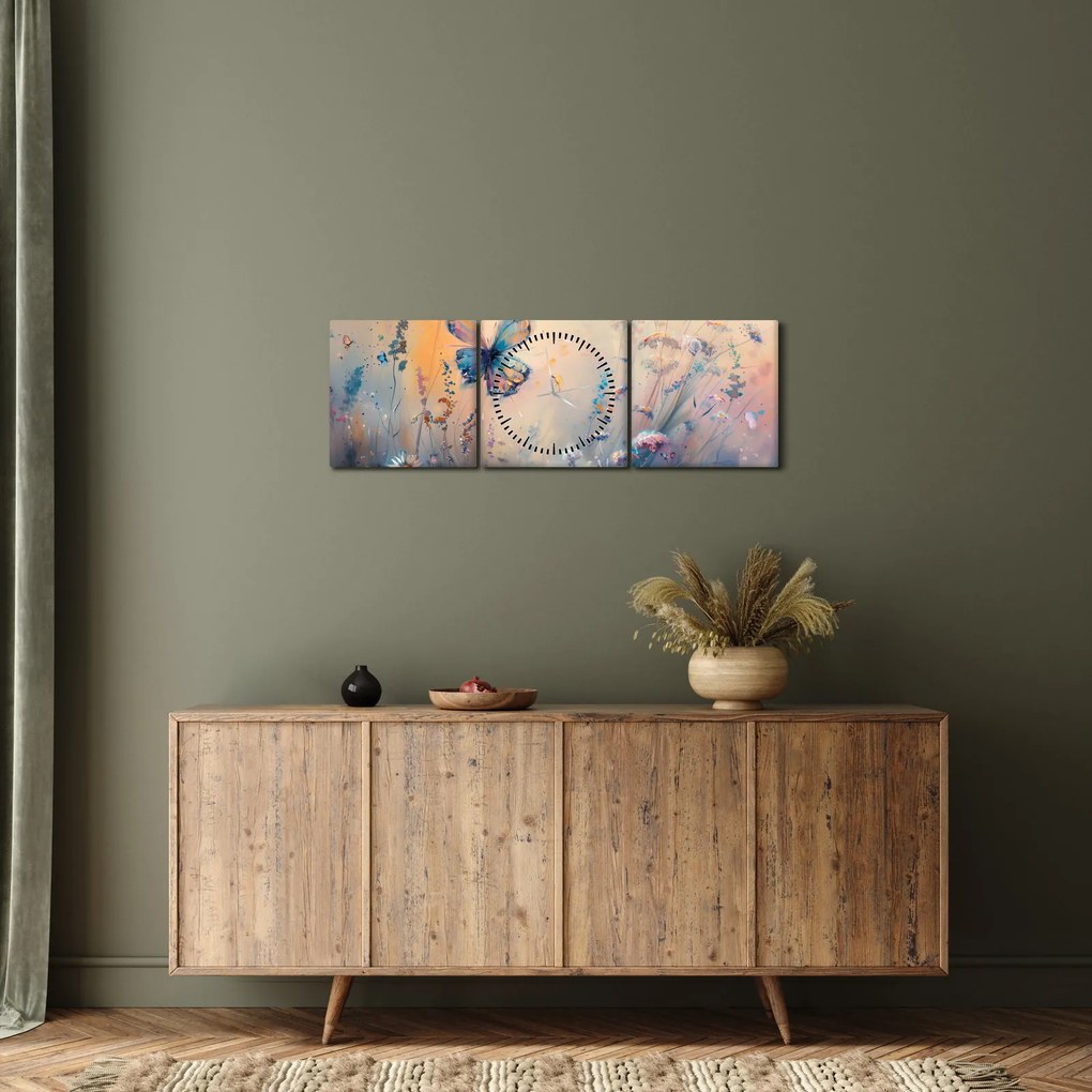 Tablou - Pajiște cu Fluture II (cu ceas) (90x30 cm)