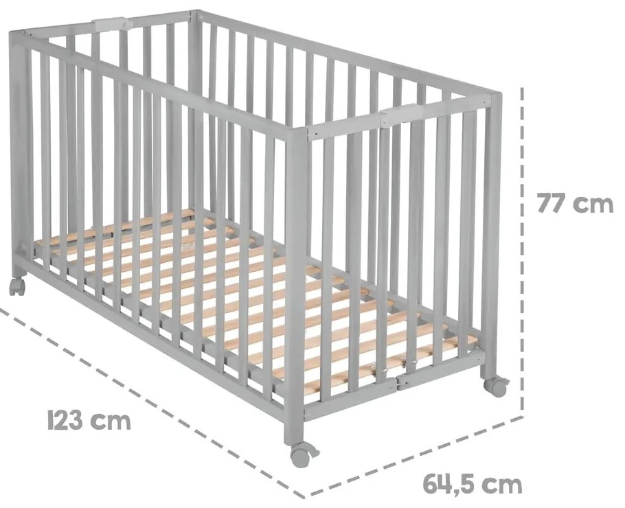 Pătuț pliabil gri cu roți 60x120 cm Fold up – Roba