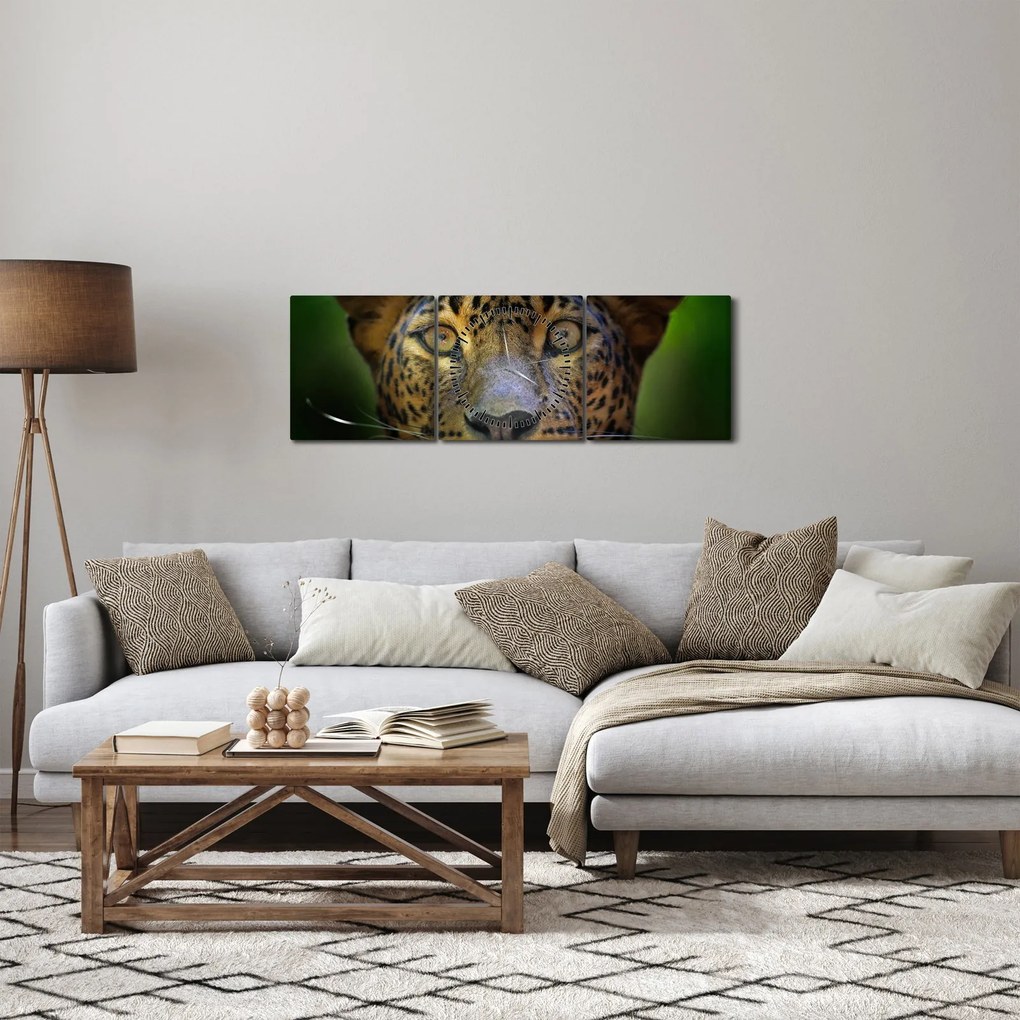 Tablou - Portretul leoparduslui, Sri Lanka (cu ceas) (90x30 cm)