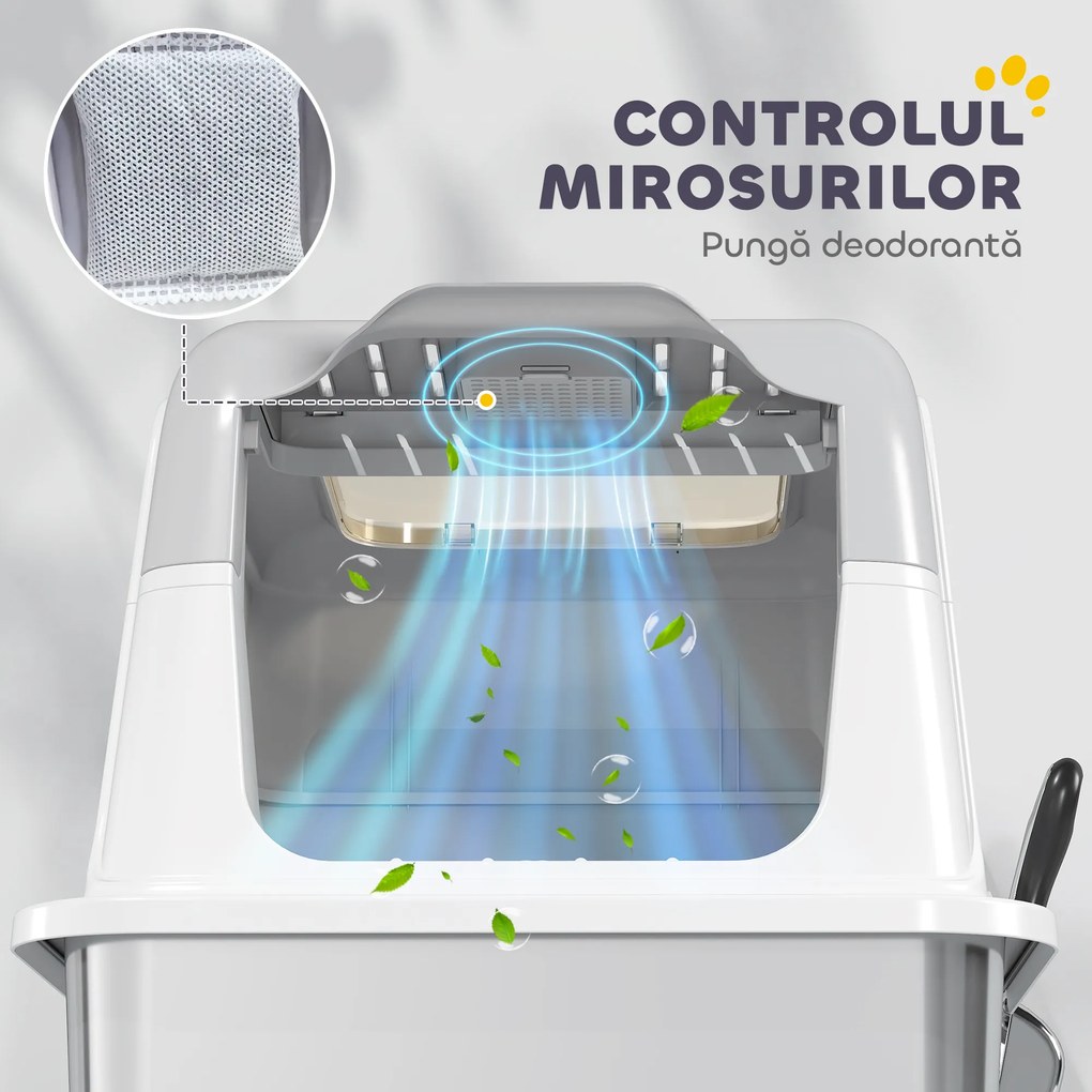 PawHut Litieră pentru pisici cu 2 intrări, deodorant și lopățică Alb și gri | Aosom Romania