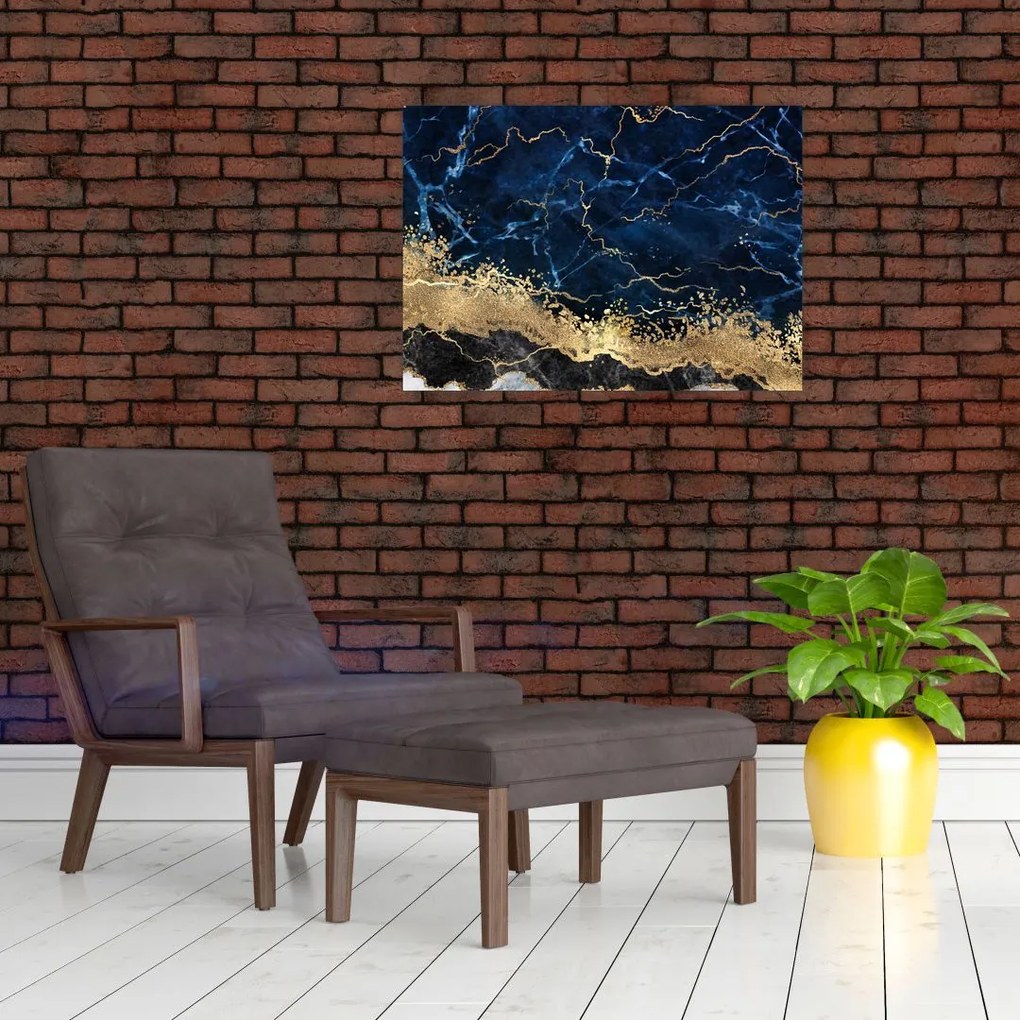Tablou pe sticlă - Marmură albastru închis (70x50 cm)