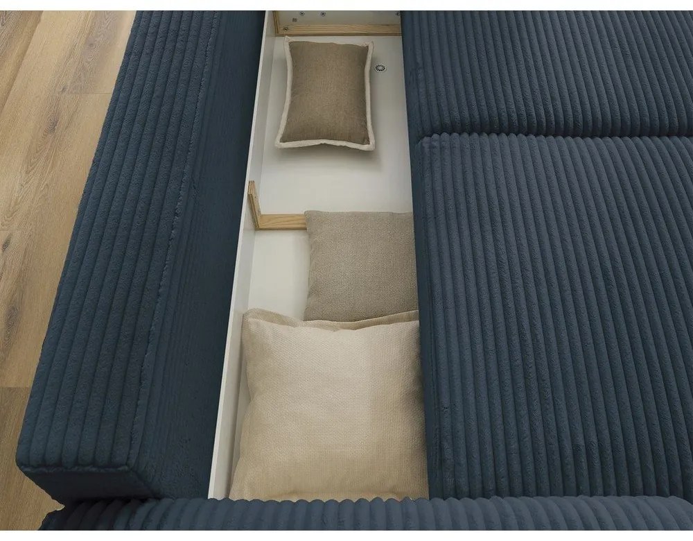 Canapea albastru-închis extensibilă cu tapițerie din catifea reiată 257 cm Lucien – Bobochic Paris