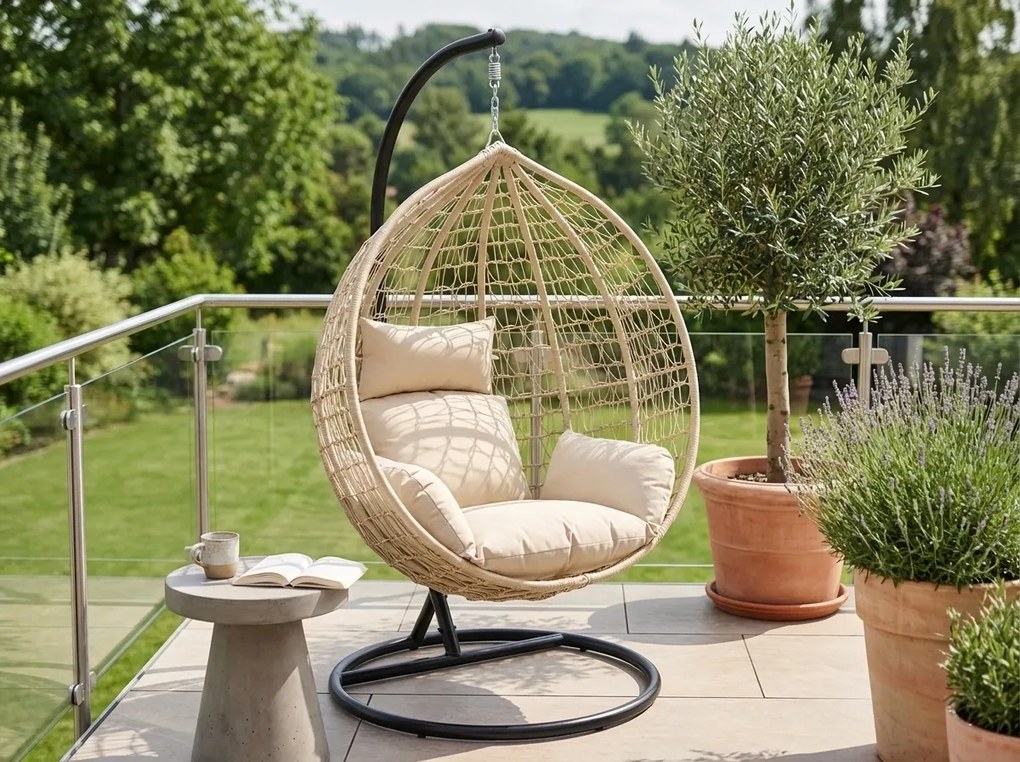 Scaun suspendat KOKON cu suport, bej