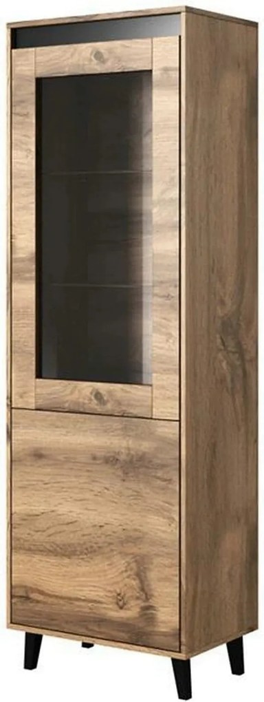 Vitrina NORD, stejar wotan/gri antracit, PAL laminat/plastic, 60x38x18