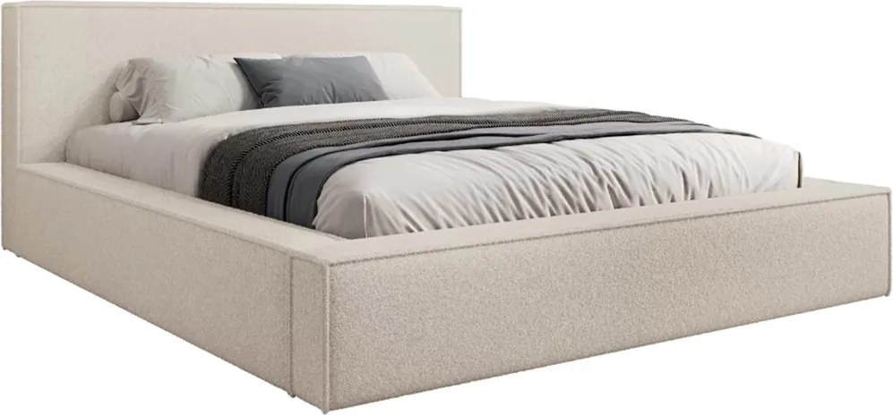 Pat tapițat cu ladă de depozitare Nirello 160x200 - bouclé bej Quelle 03