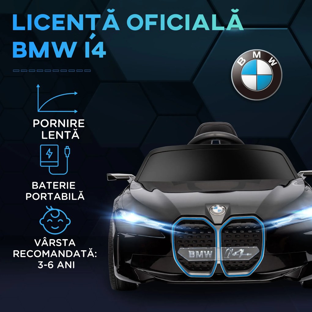 Mașină electrică pentru copii 3-8 ani cu licență BMW cu telecomandă, claxon și faruri, 115x67x45cm negru-roșu-albastru deschis HOMCOM | Aosom Romania